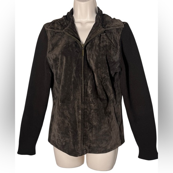 FABIO brown genuine leather with sweater sleeves jacket sz Medium vintage Y2K - Picture 5 of 17